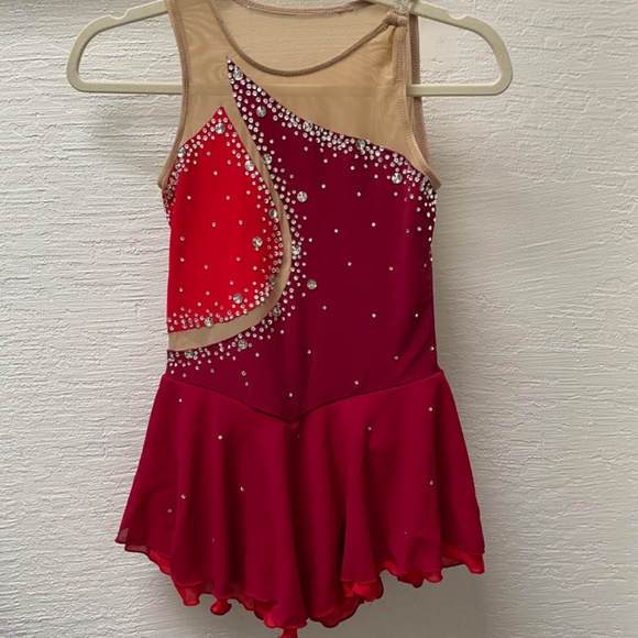 Red Sleeveless Figure Skating Competition Dress - Kids' Medium - Picture 1 of 5